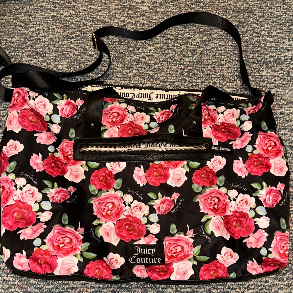 Juicy Couture Black and Pink Rose Tote